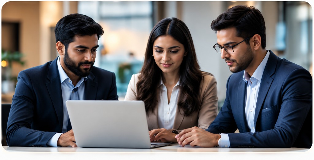 AI FDE team collaborating around a laptop