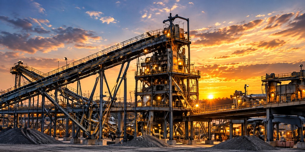 Aggregate processing plant at golden hour