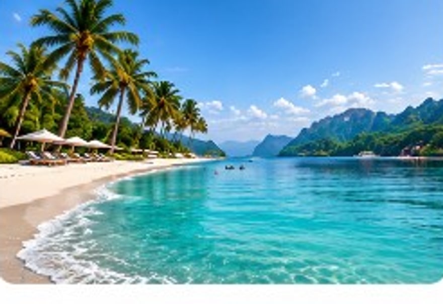 Tropical beach destination with palm trees